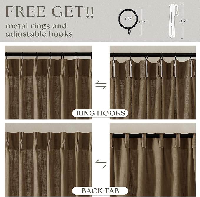 Dutch Cocoa Pinch Pleat Linen Curtains 96 Inches Long 60 Inch Wide 1 Panel | - Image 5