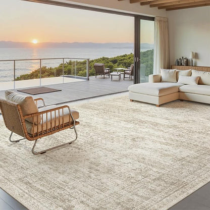 Soalmost Washable Area Rug 8x12 Large Soft Beige Rugs by Soalmost