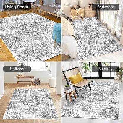 HEBE Area Rug for Entryway 3'x5', Washable Non Slip Boho Bedroom Rug | Soft - Image 5