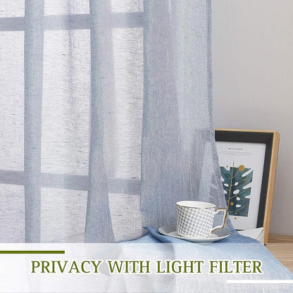 NICETOWN Linen Blend Semi Sheer Window Curtains W52 x L45, Sea Mist - Image 3