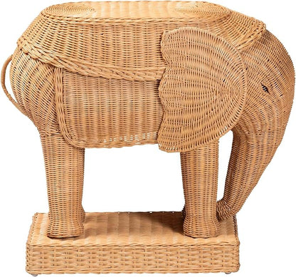Bali & pari Elissa Bohemian Light Honey Rattan Elephant End Table - Image 4