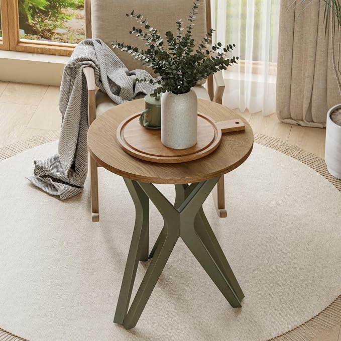 Pedestal Farmhouse End Table, Distressed Top - Image 5
