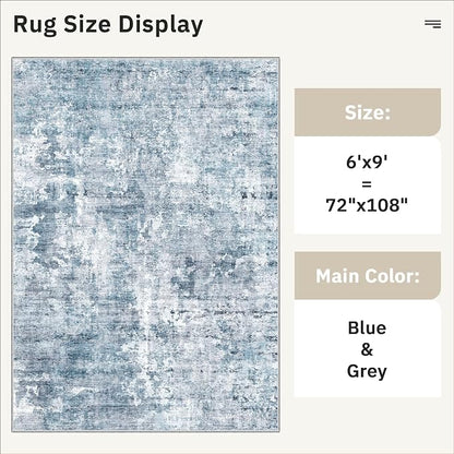 Soalmost Abstract Area Rug 6x9 for Living Room Washable Rugs Blue/Grey | - Image 5