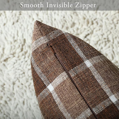 Stellhome Pack of 2 Linen Buffalo Check Throw Pillow Covers, Farmhouse Plaid - Image 3