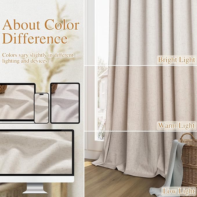 100% Blackout Linen Curtains for Bedroom 90 inches Long, Thermal Insulated Room - Image 7