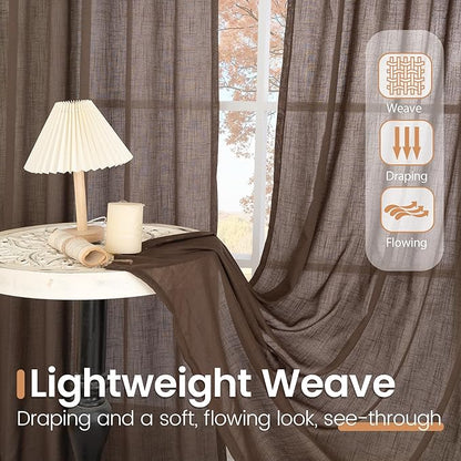 BGment Brown Linen Kitchen Curtains 40 Inch Length, Small Semi Sheer Drapes - Image 4