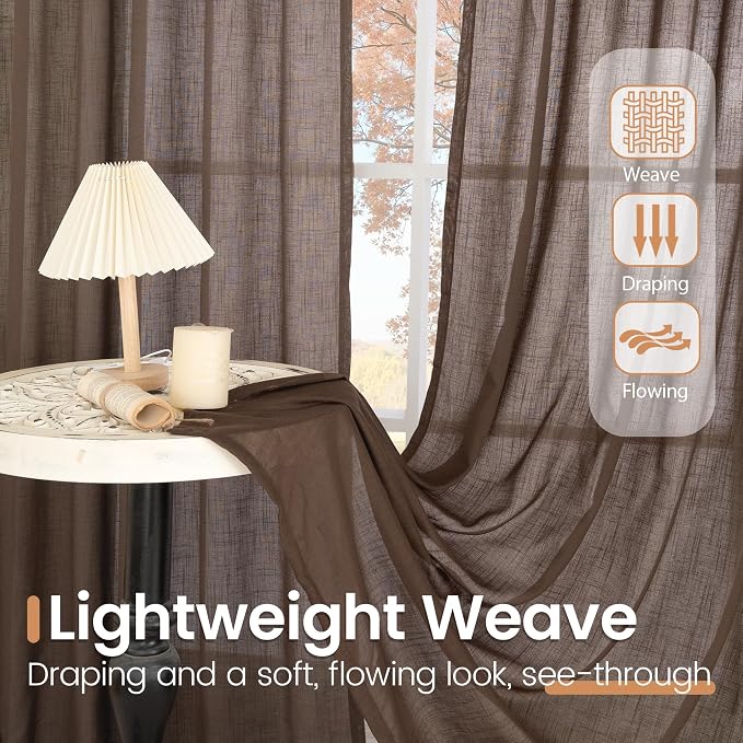 BGment Brown Linen Curtains 40 Inch Length, Short Drapes - Image 4