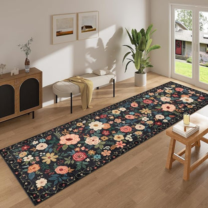 DUKINO 2x10 Runner Rug, Floral Washable Kitchen Runner Rug Non Slip, Low Pile - Image 3