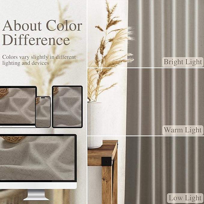 Grey Beige Linen Curtains 63 Inch Length ffor Living Room Luxury Light - Image 3