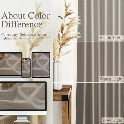 Grey Beige Linen Curtains 63 Inch Length ffor Living Room Luxury Light - Image 3