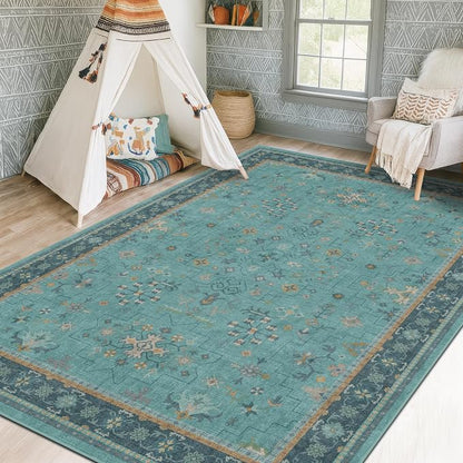Large Boho 8x12 Teal Green Washable Living Room Rug - Image 8