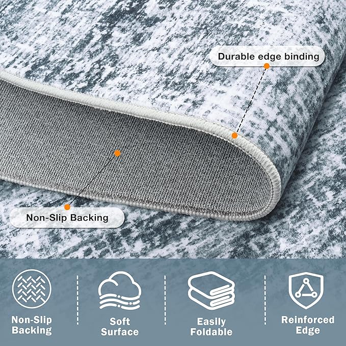 6x9 Area Rug for Living Room Bedroom: Non-Slip Modern Light Slate Blue | - Image 5