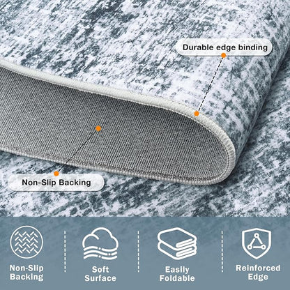 9x12 Area Rug for Living Room Bedroom: Non-Slip Modern Light Slate Blue | - Image 5