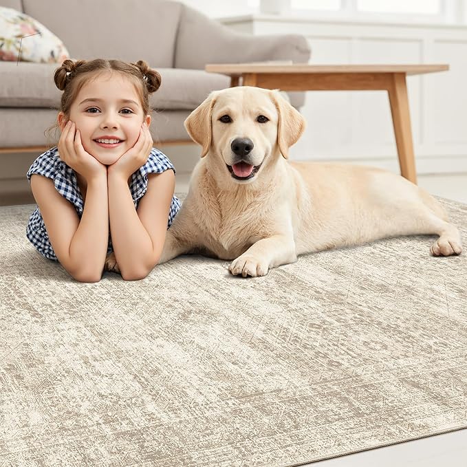 Soalmost 10x12 Area Rugs for Living Room Washable Rug Non-Slip Beige | Large - Image 3