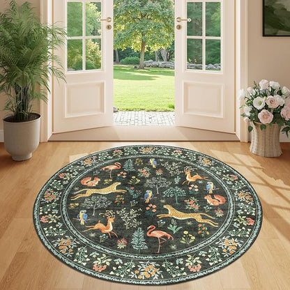 DUKINO 4ft Round Rug, Washable Animal Small Round Area Rug Non Slip, by DUKINO