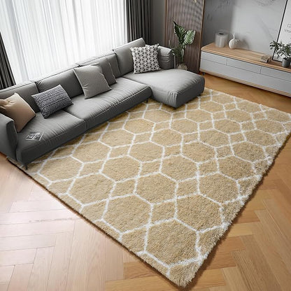 8x10 Area Rugs for Living Room, Fluffy Beige and White Modern Bedroom Rug | - Image 9
