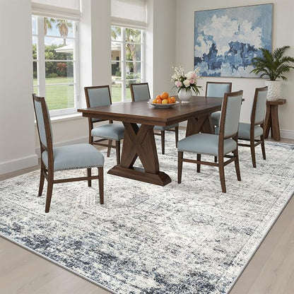 Soalmost 7x9 Area Rug for Living Room Washable Rugs Non-Slip Blue/Ivory | - Image 3