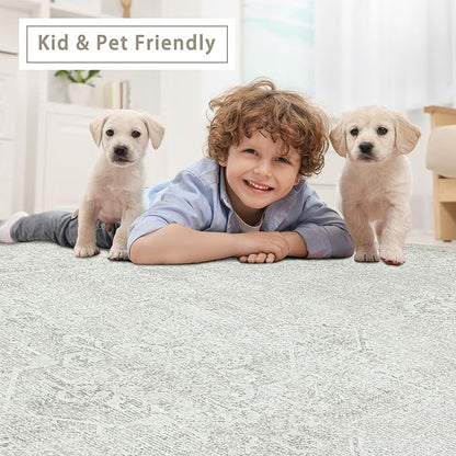 8x10 Washable Area Rugs for Living Room, Dining Room | Neutral, Ultra Soft Faux - Image 6