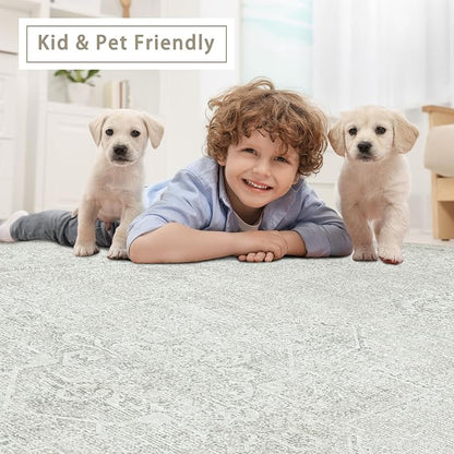 6x9 Washable Area Rugs for Living Room, Dining Room | Neutral, Ultra Soft Faux - Image 6