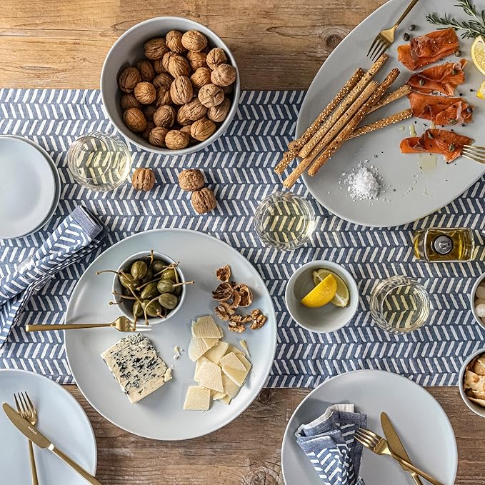 over&back Coupe Stoneware Serving Platter - Elegant 1-Piece Round Serving Platter to Complete Your Kitchen Set - 13.1" x 13.1" - Semi-Matte Fog Blue