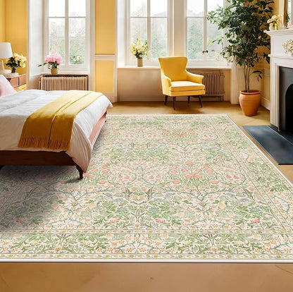 Light Beige Green Living Room Rug, 6x8 Washable Area Rug - Image 6