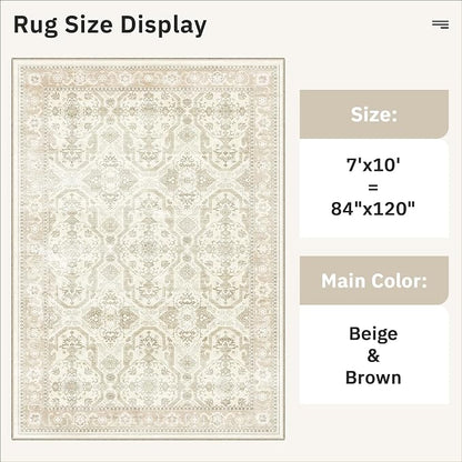 Soalmost 7x10 Area Rug for Living Room Washable Rugs Non-Slip Beige/Brown | - Image 5