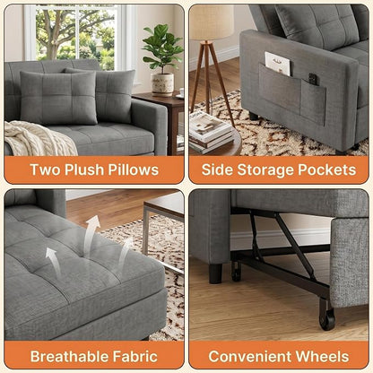 Gizoon 3-in-1 Convertible Loveseat Sleeper Couch Bed, 71.7" Extended Pull Out - Image 9