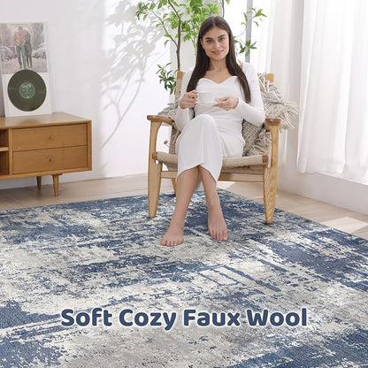 LOONGRUG 7x9 Area Rug Washable Large Neutral Modern Living Room Rugs | Abstract - Image 3