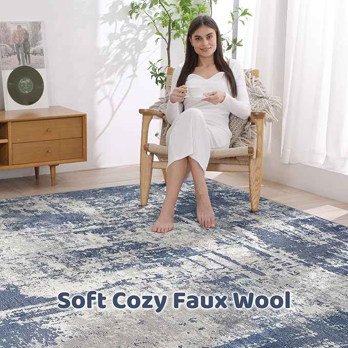 LOONGRUG Area Rug 5x7 Washable Neutral Modern Living Room Rugs Navy Gray | - Image 3