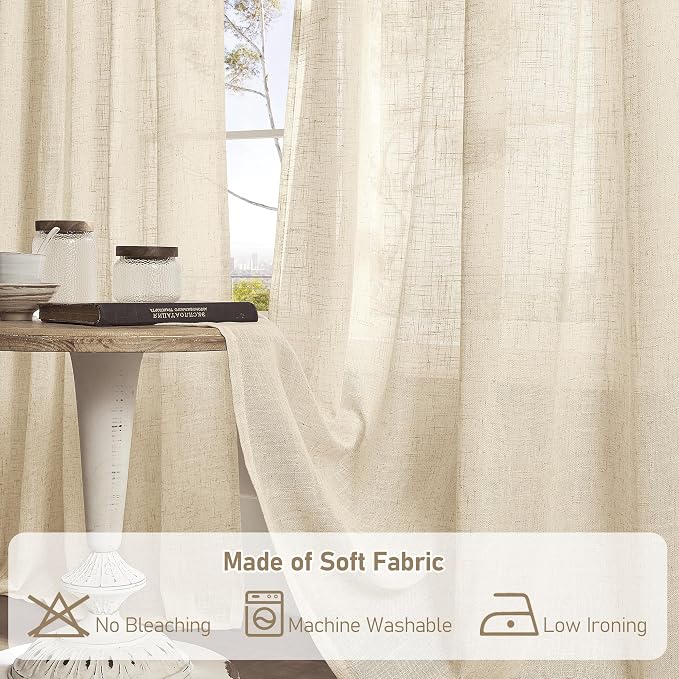 Linen Curtains 84 Inches Long for Living Room, Bronze Grommet Light Filtering - Image 8
