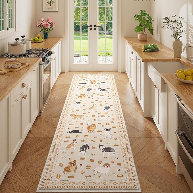 DUKINO 2x10 Kitchen Runner Rug, Washable Dog Rug Soft Non Slip Beige Yellow | - Image 3