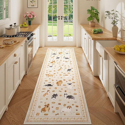 DUKINO 2x10 Kitchen Runner Rug, Washable Dog Rug Soft Non Slip Beige Yellow | - Image 3