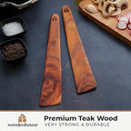 12 inch Teak Wood Spatula for Cast Iron, Small Wood Flipper, Egg Scraper, Flat Wooden Turner, Multipurpose Wood Cooking Utensil, Spatulas Perfect for Flipping, Serving, Scraping & Turning. Set of 2