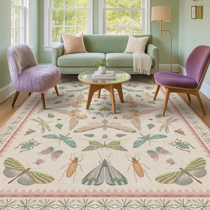 Butterfly Area Rugs 5x7 for Baby Nursery, Cute Light Pink Rugs for Bedroom Girls - Image 9