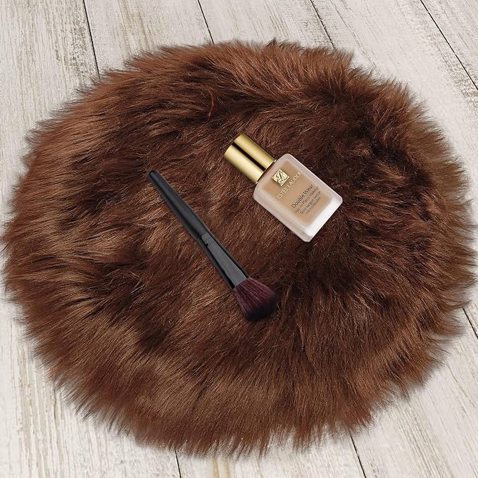 2ft Small Round Brown Rug, Thick Furry Fluffy Carpet by TENNOLA
