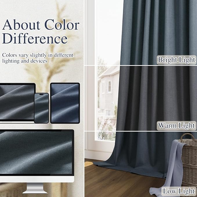 100% Blackout Linen Curtains 90 Inch Length 2 Panels Set - Image 7