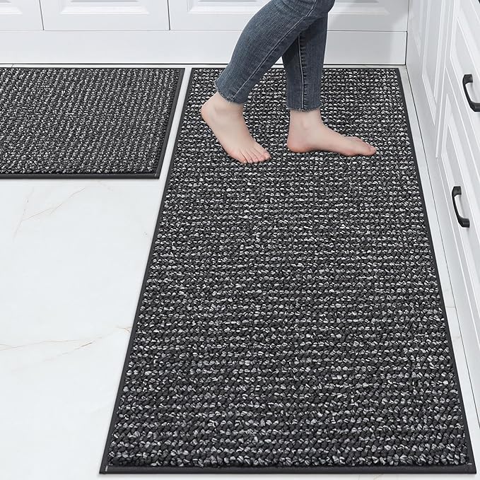 BEQHAUSE Kitchen Rugs and Mats 2PCS Non-Slip, Charcoal | Kitchen Mats by BEQHAUSE