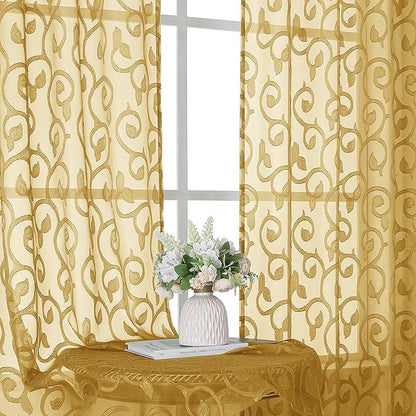 Furman Gold Sheer Curtains 84 inches Long by OWENIE