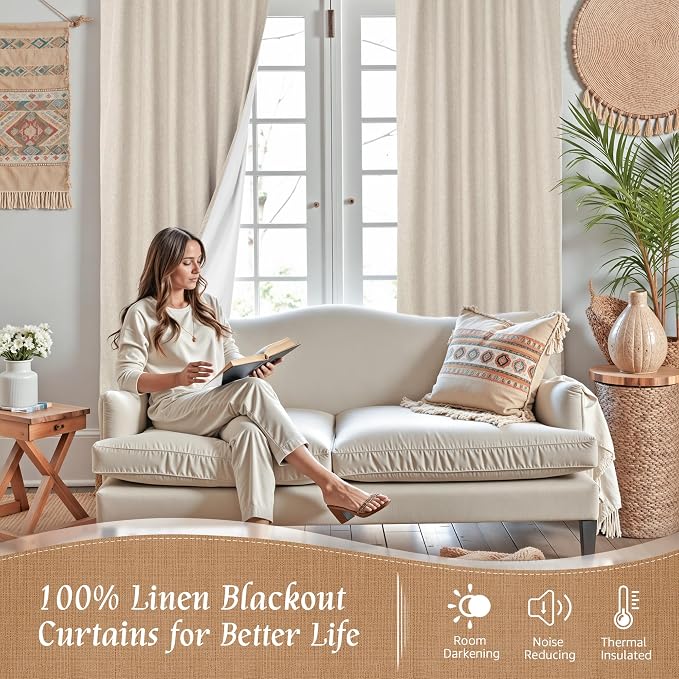 54 Inch Linen Full Blackout Window Curtains - Image 2