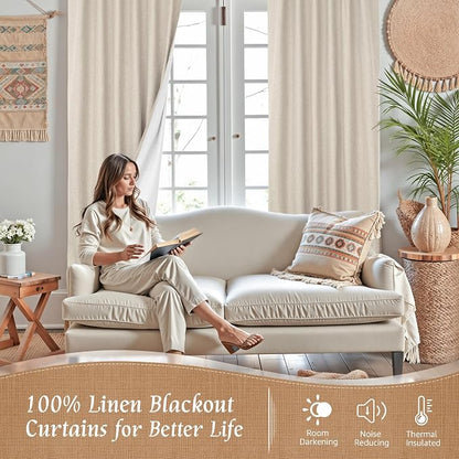 54 Inch Linen Full Blackout Window Curtains - Image 2