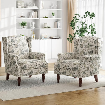 Pia Ricco Set of 2 Floral Accent Chairs, High Back Upholstered Armchairs by PiaRicco