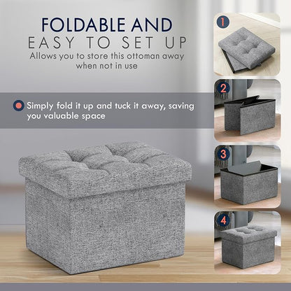 Ornavo Home Small Storage Ottoman Foldable Collapsible Rectangle Linen Ottoman - Image 5