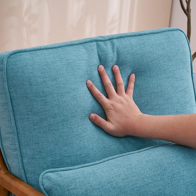 VINGLI Linen Teal Comfy Accent Chair, Mid Century Modern Lounge Armchair - Image 6