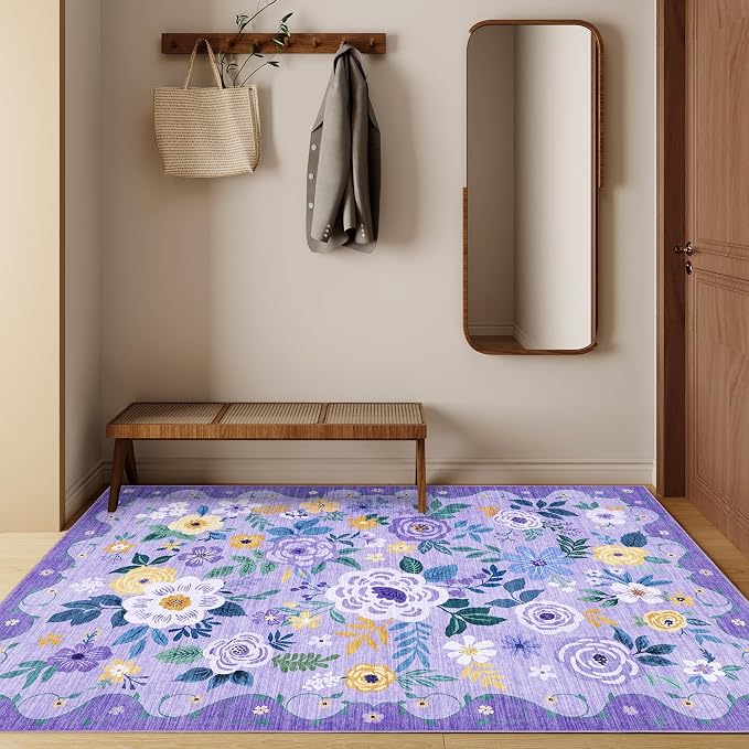 DUKINO 3x5 Area Rug, Floral Washable Rug - Image 8