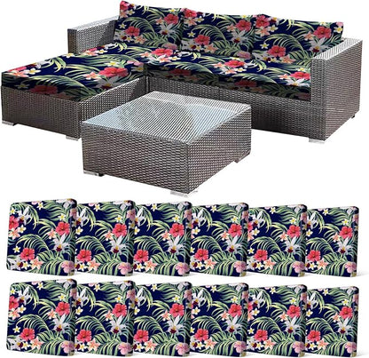 CALBODE 12 Pcs Stretch Outdoor Seat Cushion Covers, Tropical Floral, by CALBODE