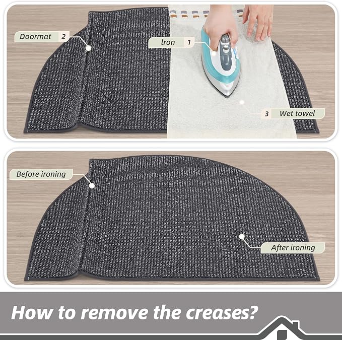 BEQHAUSE Dirt Trapper Door Mat 26" x 40" Half Circle Non Slip, Charcoal | - Image 9