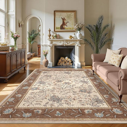 GarveeHome 9x12 Brown Washable Large Area Rug Living Room Rug Non Slip | Soft by GarveeHome