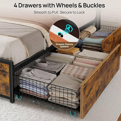 Rolanstar Twin Bed Frame with 4 Storage Drawers, Charging Station and LED Lights - Image 4