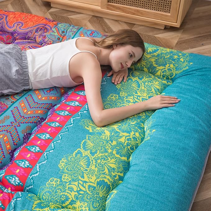 MAXYOYO Bohemian Retro Floor Mattress Vintage Floral Japanese Futon Mattress - Image 7