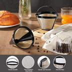 2 Pack Reusable Coffee Filters, Gold Metal Permanent Coffee Filter Basket Replacement for Cuisinart and Ninja Coffee Maker (8-12 Cup), Food-grade and Easy Cleaning